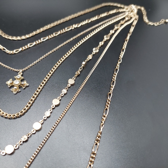 11 inch Express 7 Strand Necklace in GoldTone with Starburst Pendant - Picture 6 of 10